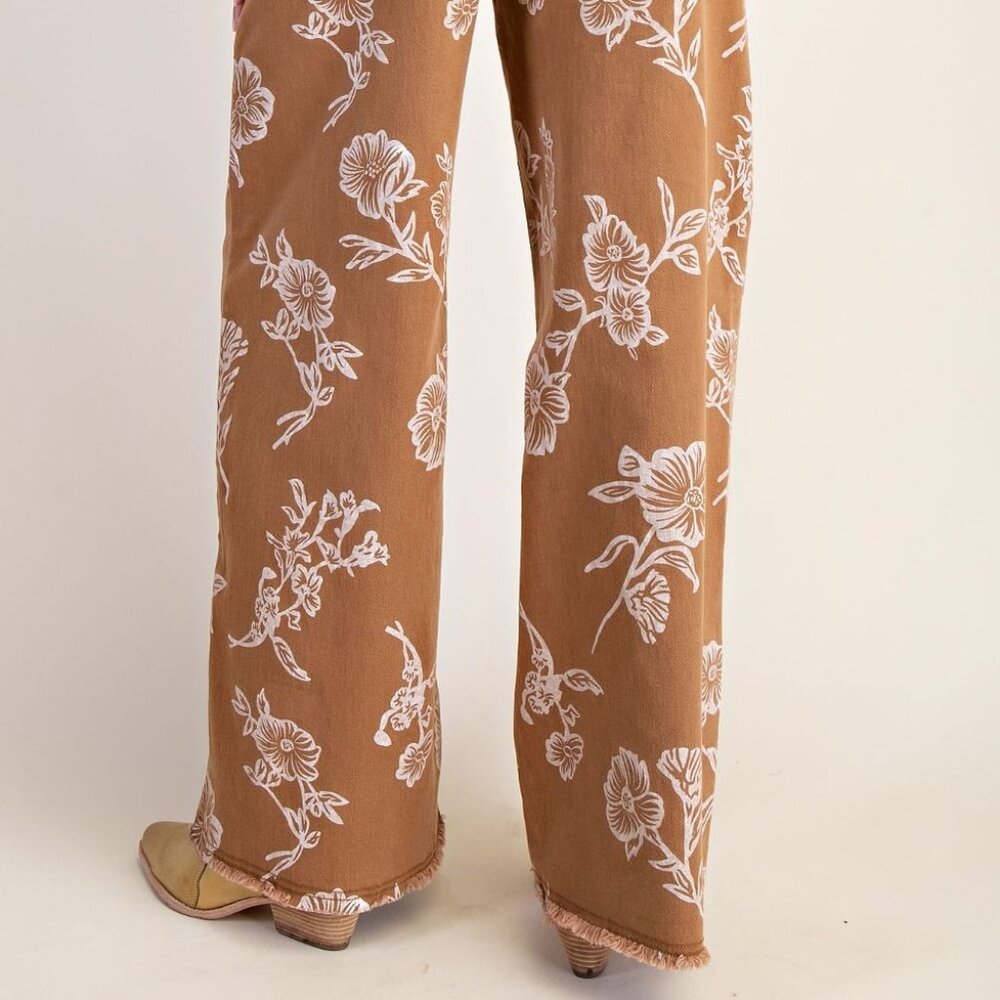 E9 Easel Floral Print Camel Denim - Picture 3 of 4